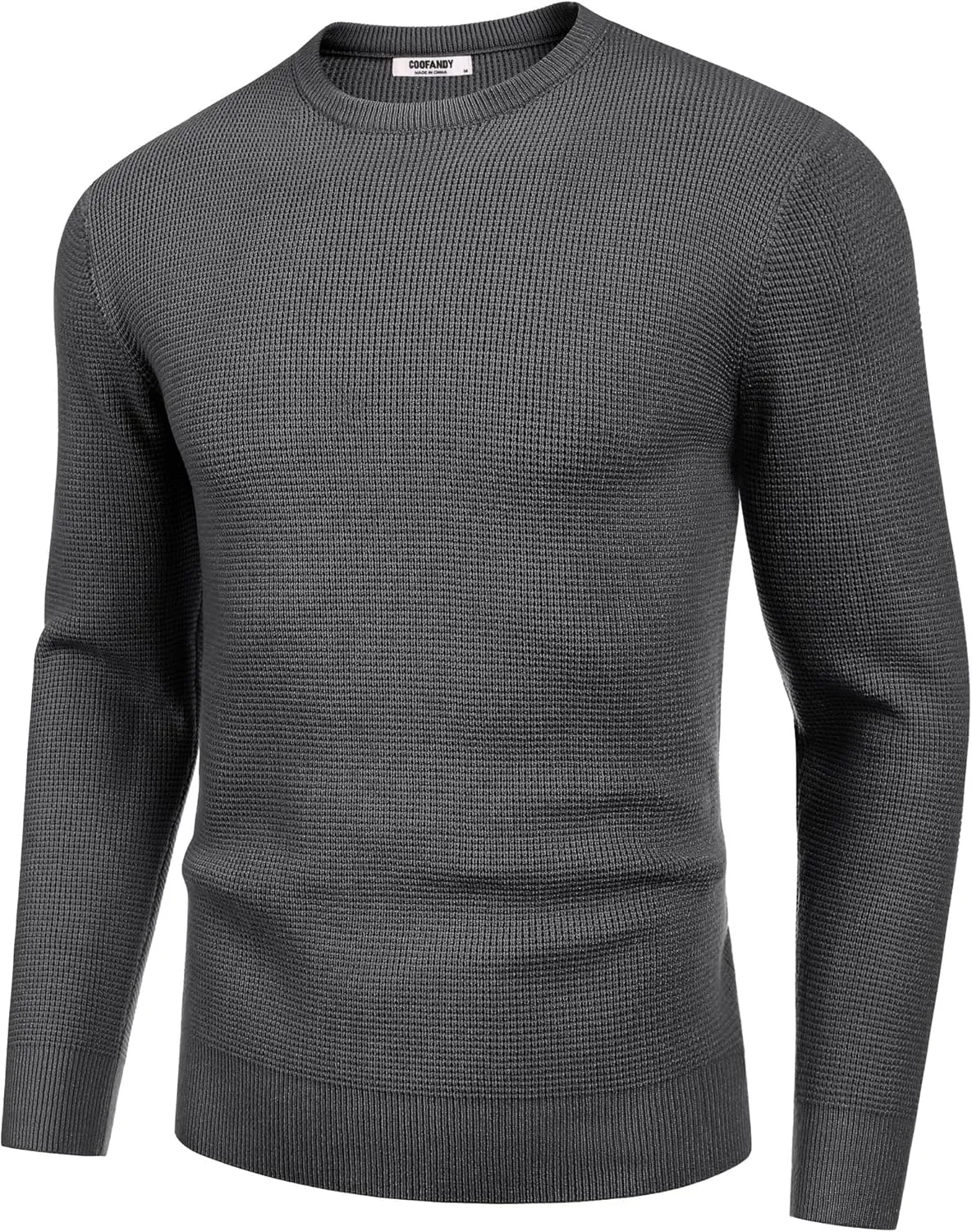 COOFANDY Men's Crewneck Sweater Waffle Textured Pullover Sweaters Soft Midweight Knitted Sweaters