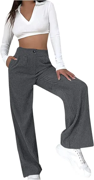 Corduroy Pants for Women Vintage High Waisted Pants Straight Leg Corduroy Pants Trousers Casual Comfy Trousers