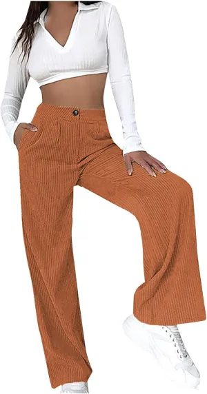 Corduroy Pants for Women Vintage High Waisted Pants Straight Leg Corduroy Pants Trousers Casual Comfy Trousers