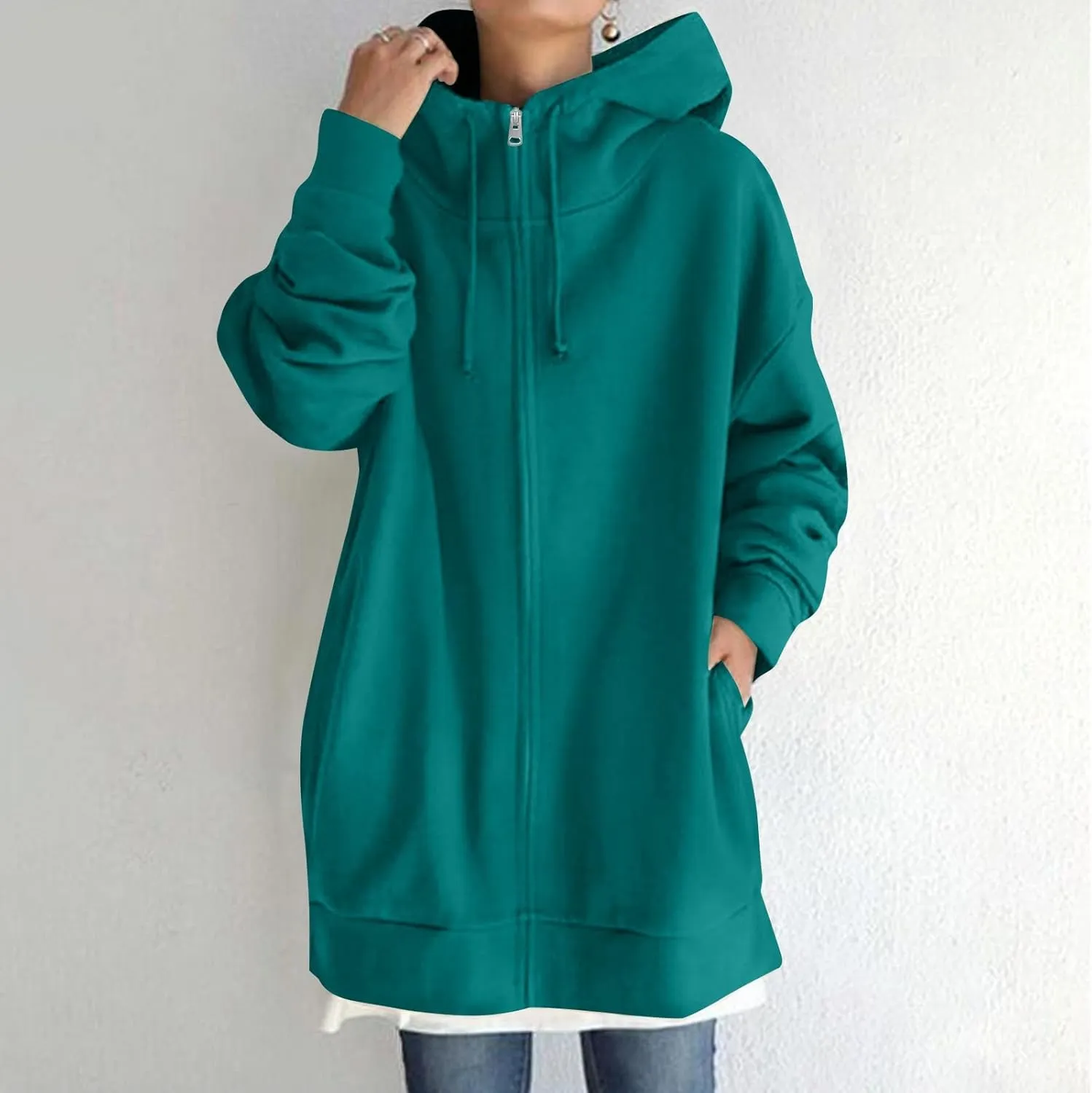 COTECRAM Women's Zip Up Hoodies Oversized Long Sleeve Fall Hooded Sweatshirts Casual Long Fleece Jacket Coats with Pockets