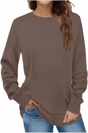 Crewneck Sweatshirt for Women Casual Long Sleeve Solid Color Pullover Tops Trendy Fleece 2024 Fashion Fall Tunic Tops