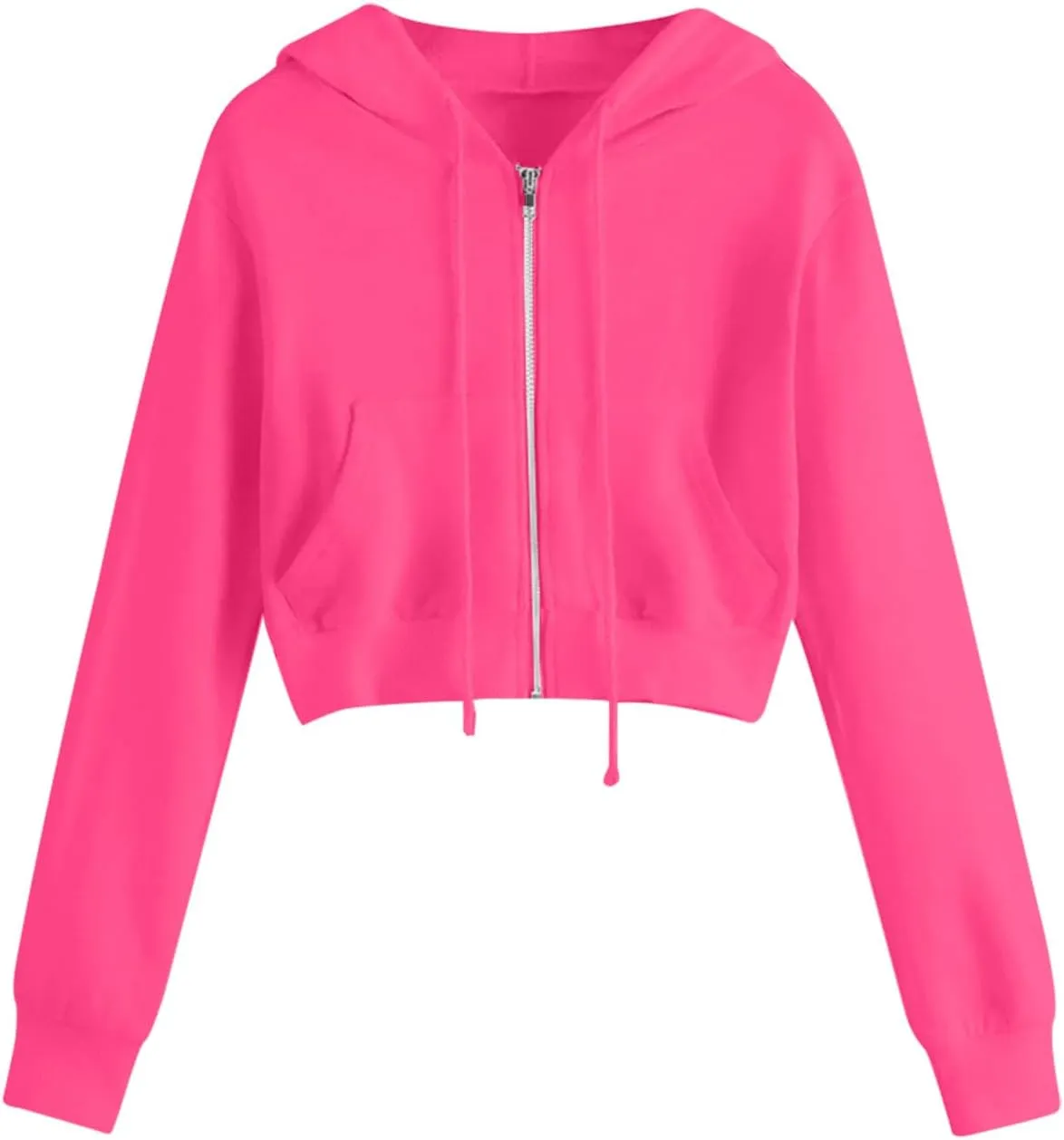 Cropped Hooded Sweatshirts for Women Fleece Full Zip Up Hoodies 90S Long Sleeve Y2k Clothes Jacket Top with Pockets