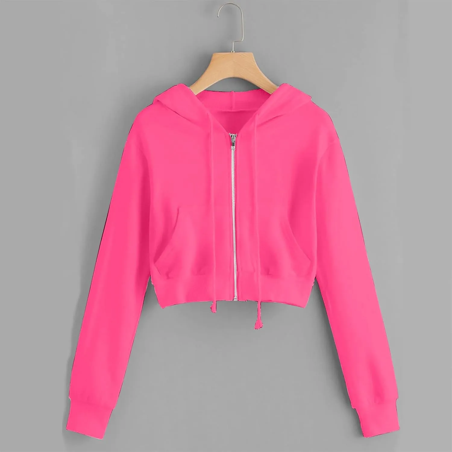 Cropped Hooded Sweatshirts for Women Fleece Full Zip Up Hoodies 90S Long Sleeve Y2k Clothes Jacket Top with Pockets