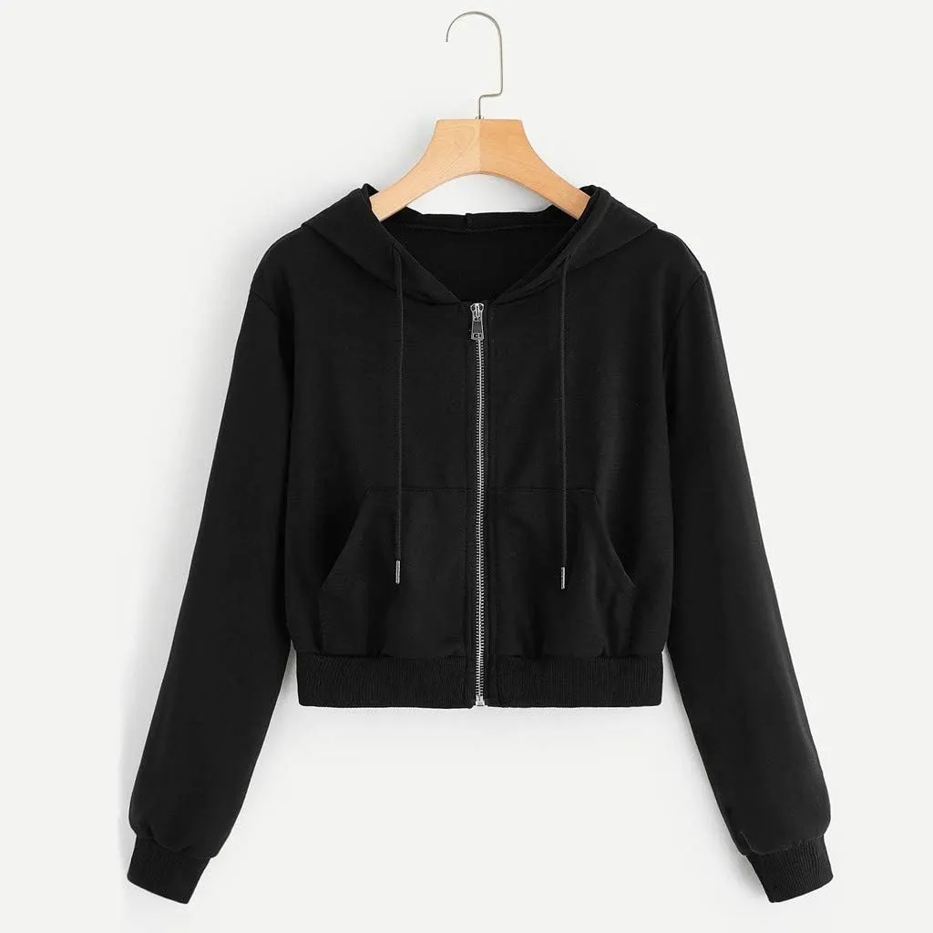 Cropped Hoodie Women Zip Up Hooded Sweatshirt 2023 Fashion Fall Crop Jackets Casual Cute Long Sleeve Crop Tops