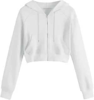Cropped Hoodies for Women Trendy Zip Up Crop Sweatshirt Fashion Long Sleeve Solid Color Hooded Track Jacket