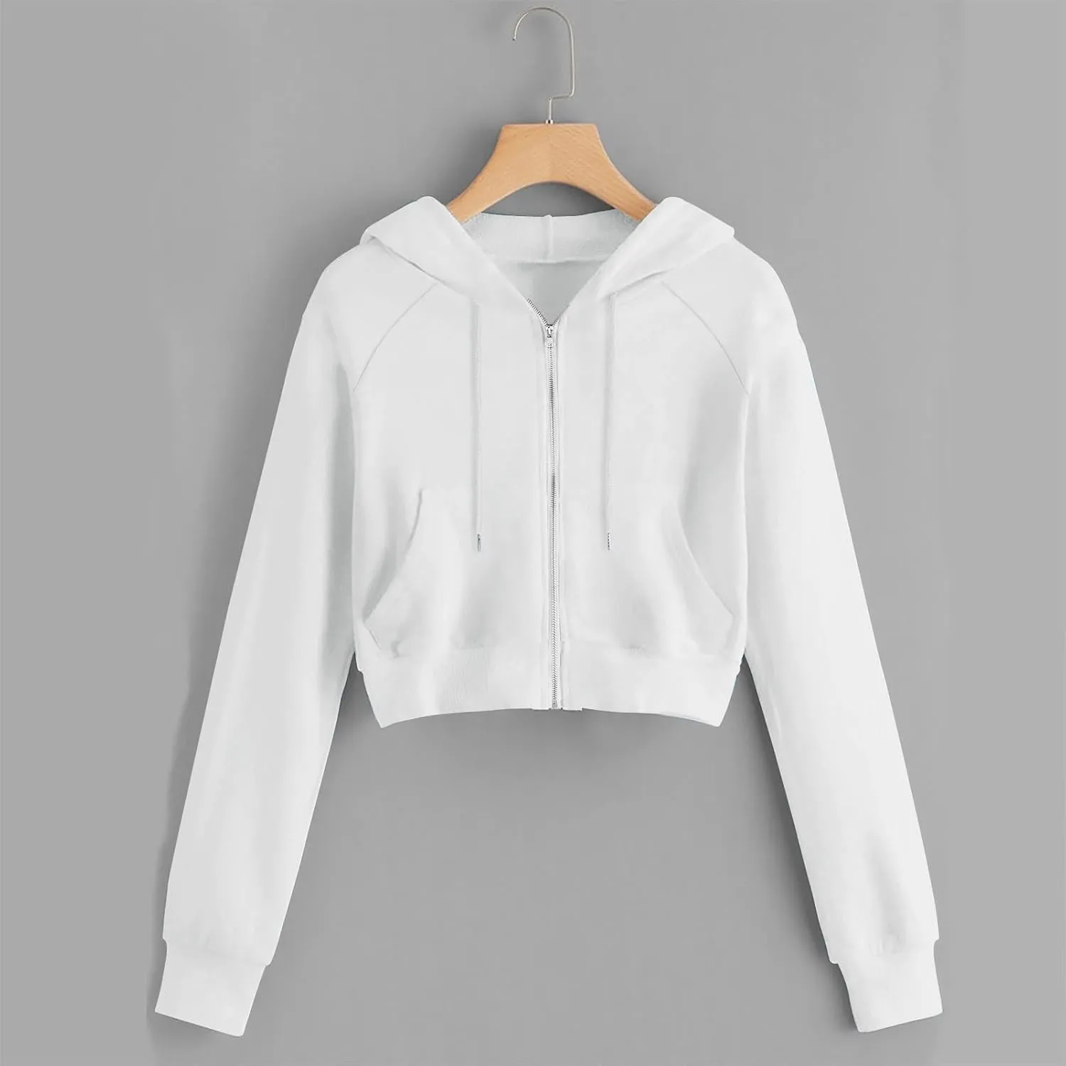 Cropped Hoodies for Women Trendy Zip Up Crop Sweatshirt Fashion Long Sleeve Solid Color Hooded Track Jacket