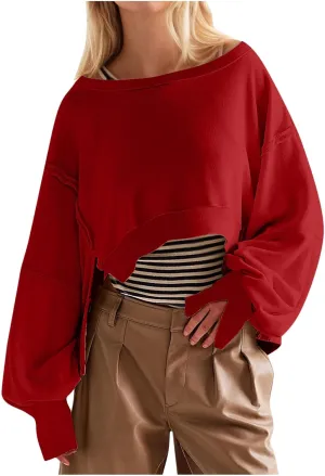Cropped Sweatshirt For Women Fashion 2024 Casual Long Sleeve Crewneck Oversized Pullover Sweatshirts Fall y2k Clothes