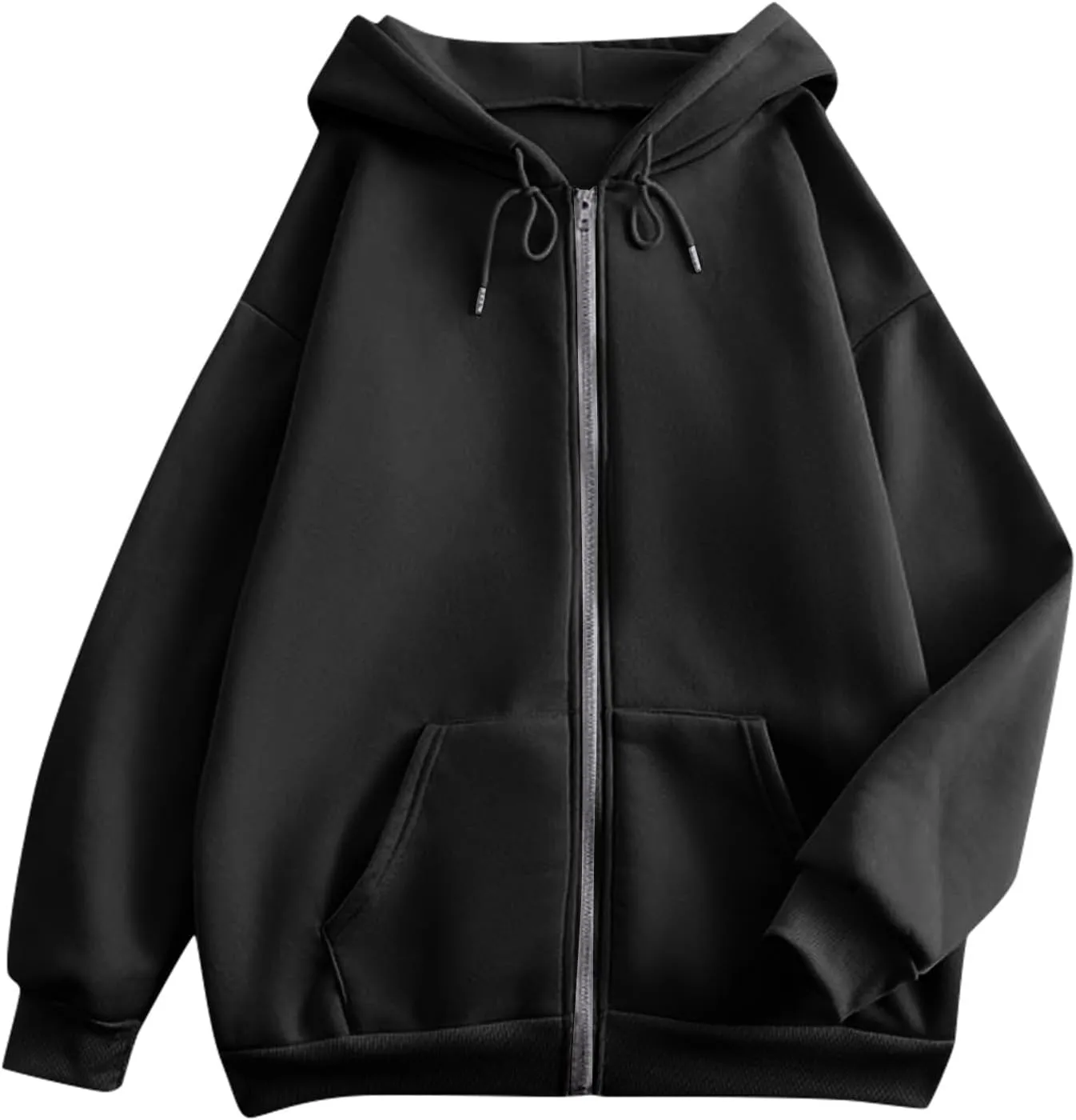 Cropped Zip Up Hoodie Women Fleece Lined Drawstring Solid Color Hoodies Pullover Comfort Oversized Tunic Sweatshirt