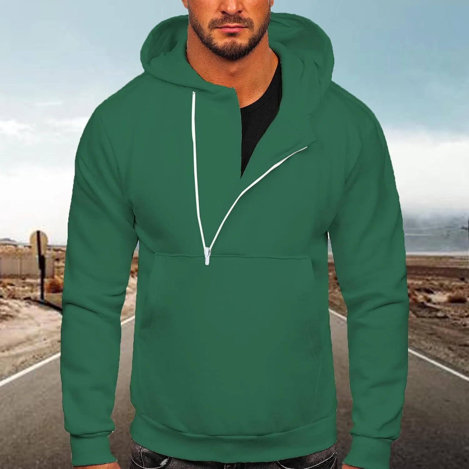 Ctreela Aesthetic Hoodies Sweatshirt for Men Designer Asymmetrical Pullover Tops Plus Size Workout Hoodie Half Zip Jackets