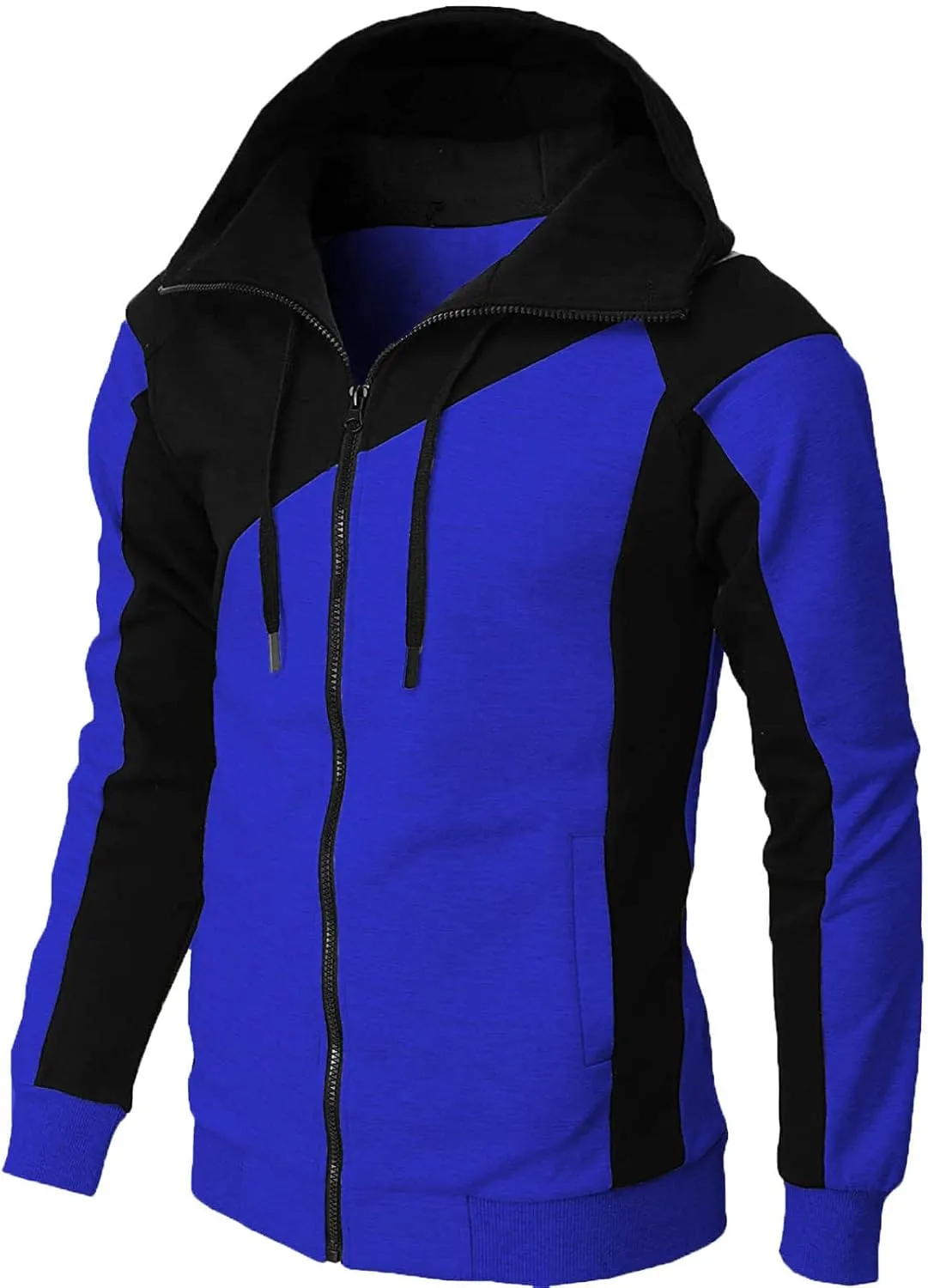 Ctreela Mens Fashion Color Block Hoodies Zip Up Jacket Workout Hooded Sweatshirts Slim-Fit Fall Lightweight Hoodie Coats