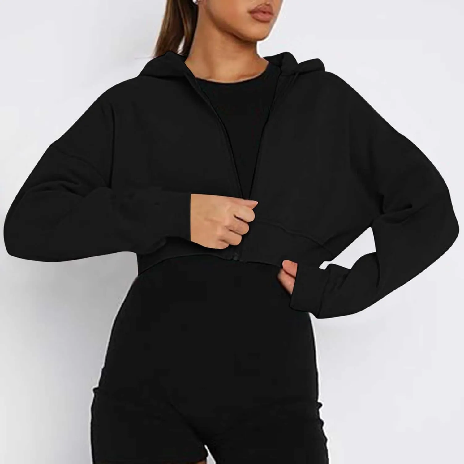 DDAPJ pyju Womens Cropped Sweatshirts 2025 Casual Half Zip Pullover Y2K Preppy Stand Collar Long Sleeve Fleece Sweatshirt