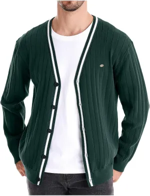 Dgoopd Cardigan Sweaters for Men Striped Knit Sweater Button Down V Neck Cardigan Lightweight Long Sleeve Sweater Casual Tops