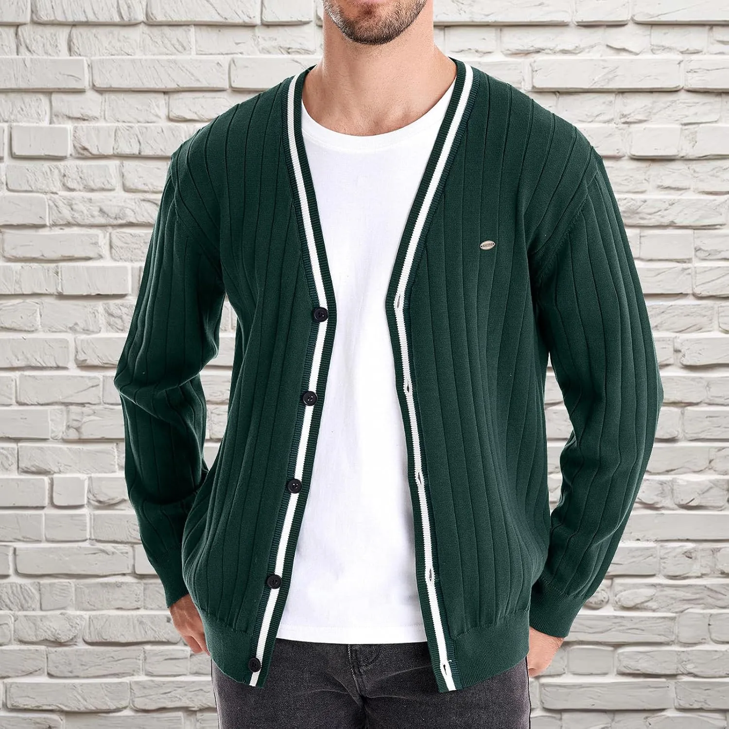 Dgoopd Cardigan Sweaters for Men Striped Knit Sweater Button Down V Neck Cardigan Lightweight Long Sleeve Sweater Casual Tops