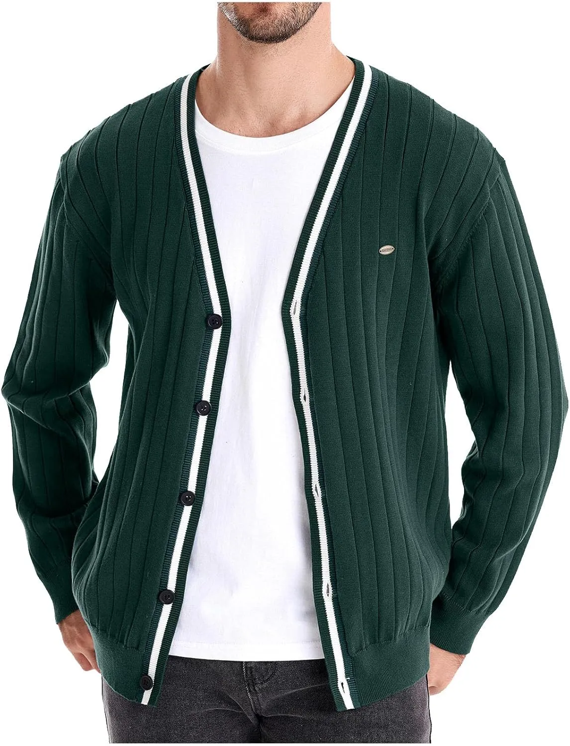 Dgoopd Cardigan Sweaters for Men Striped Knit Sweater Button Down V Neck Cardigan Lightweight Long Sleeve Sweater Casual Tops