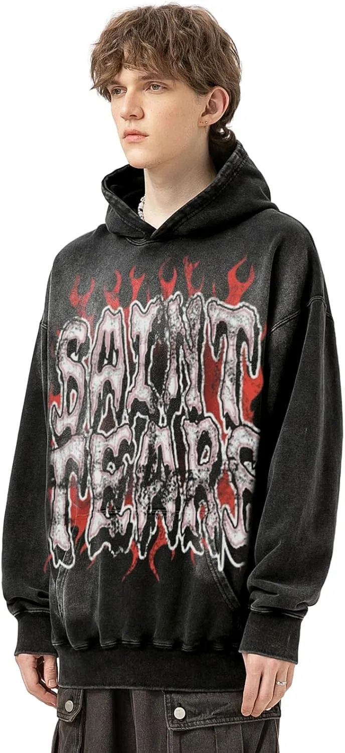 DONCARE Saint Graphic Print Oversized Hoodies Unisex Vintage Graphic Print Long Sleeve Shirt