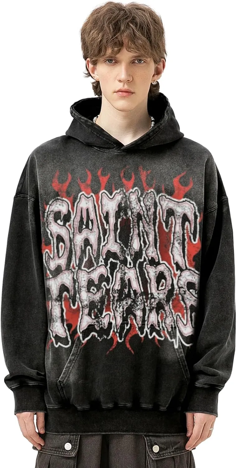 DONCARE Saint Graphic Print Oversized Hoodies Unisex Vintage Graphic Print Long Sleeve Shirt