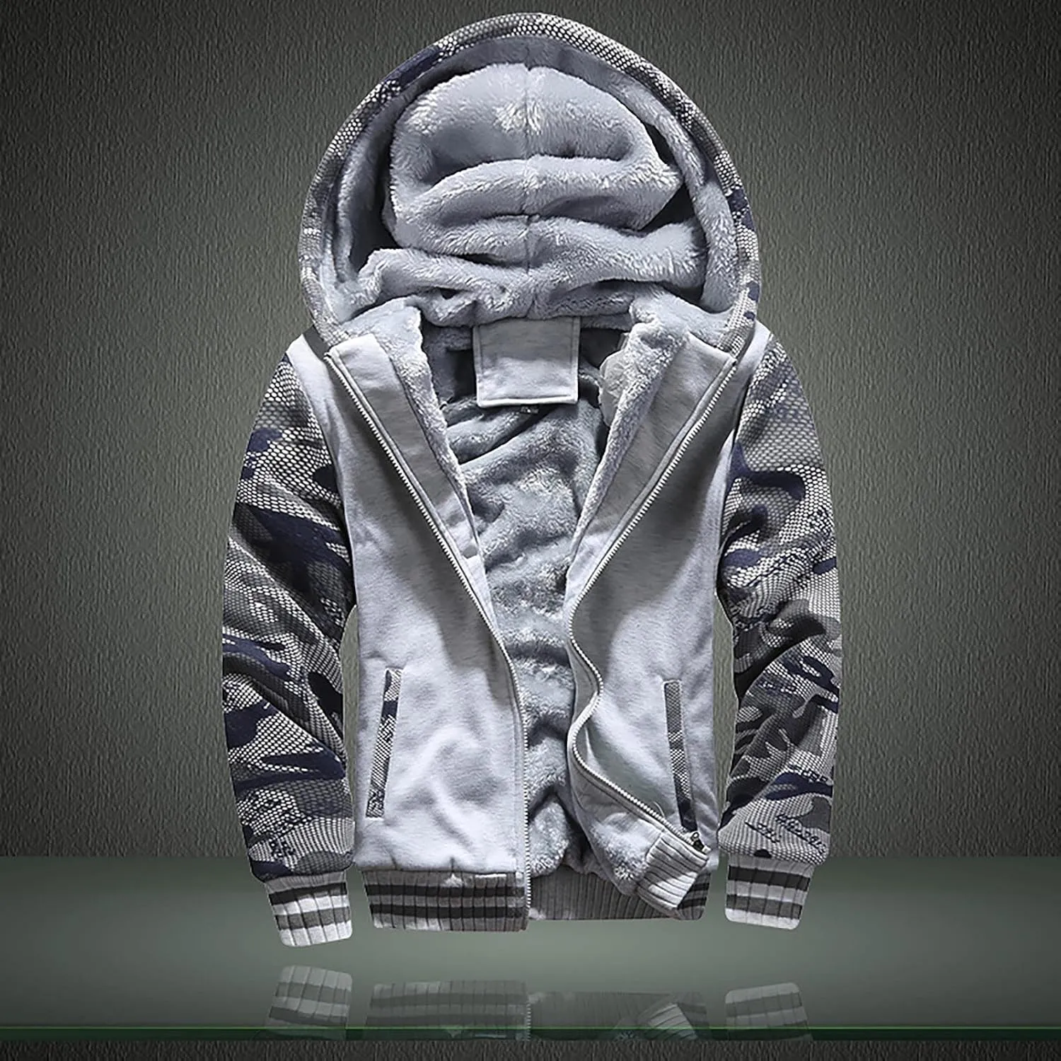 DuDubaby Men's Autumn and Winter Color Loose Casual Plush Jacket