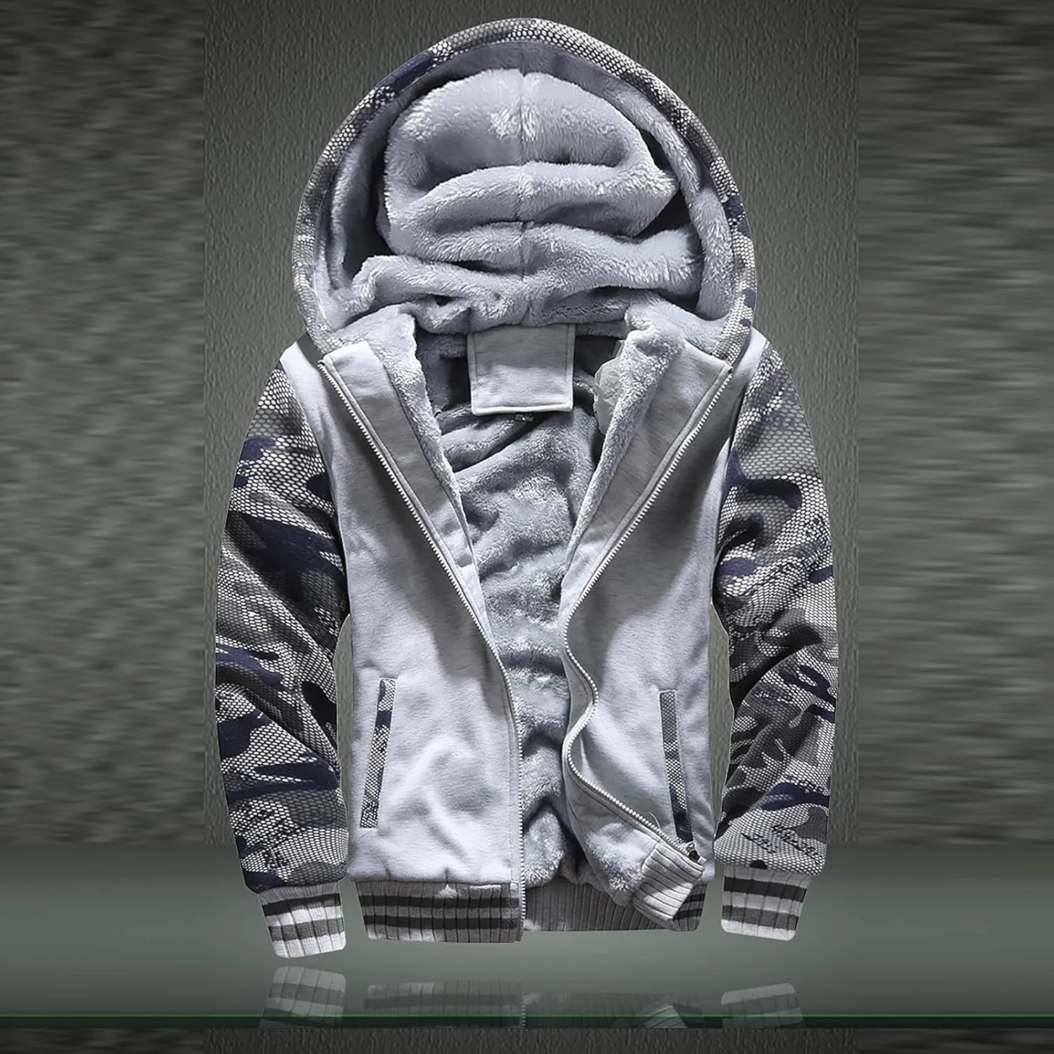 DuDubaby Men's Autumn and Winter Color Loose Casual Plush Jacket