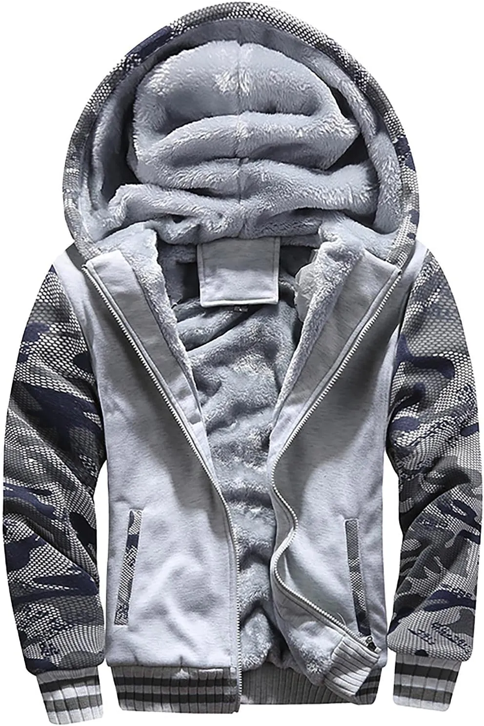 DuDubaby Men's Autumn and Winter Color Loose Casual Plush Jacket