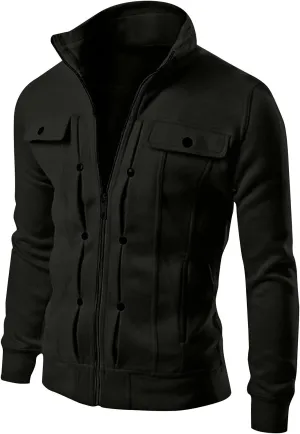 DuDubaby Mens Windbreaker Jackets Lightweight Men's Ski Jacket Fashion Casual Loose Stand Collar Button Decorated Sweatshirt
