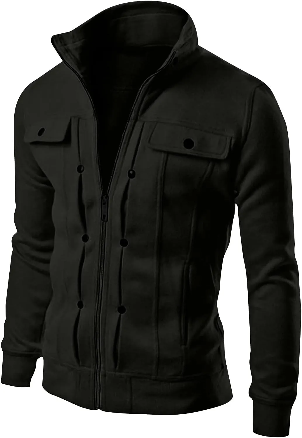 DuDubaby Mens Windbreaker Jackets Lightweight Men's Ski Jacket Fashion Casual Loose Stand Collar Button Decorated Sweatshirt