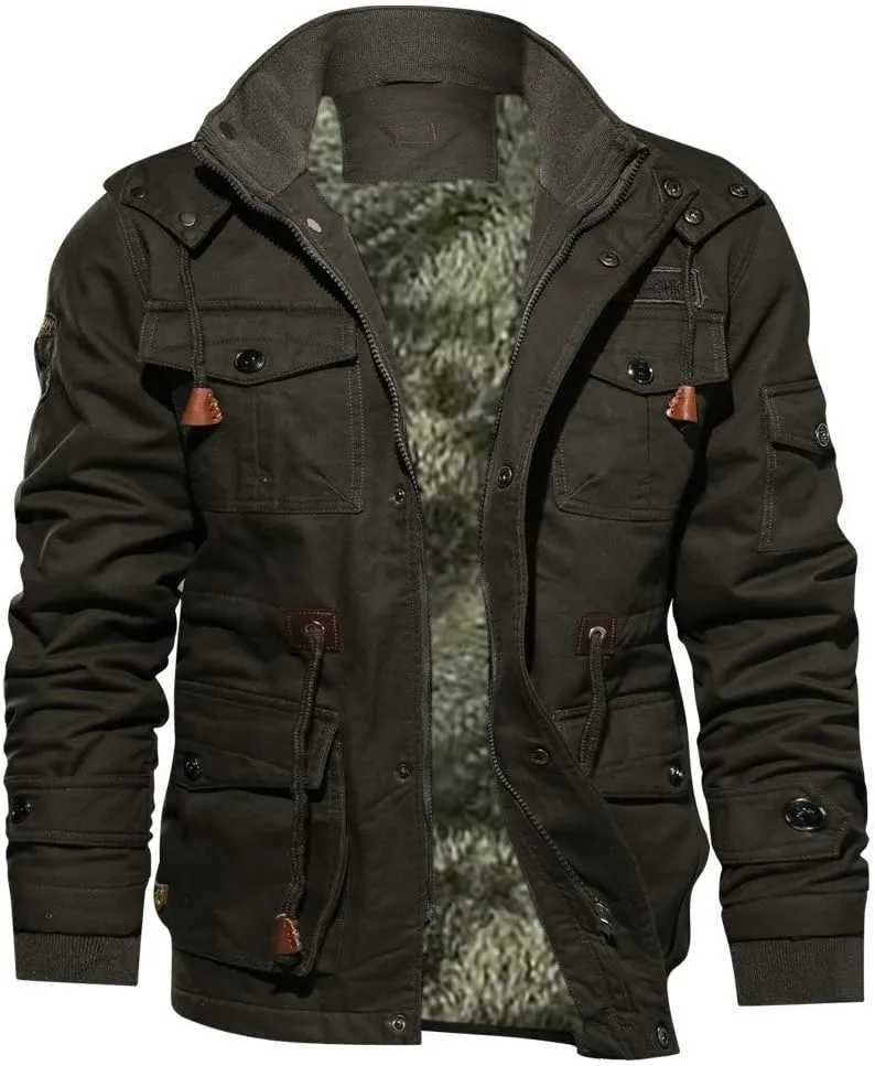 DuDubaby Mens Windbreaker Jackets Lightweight Men's Winter Thickened Pocket Cotton Coat Outwear Coat