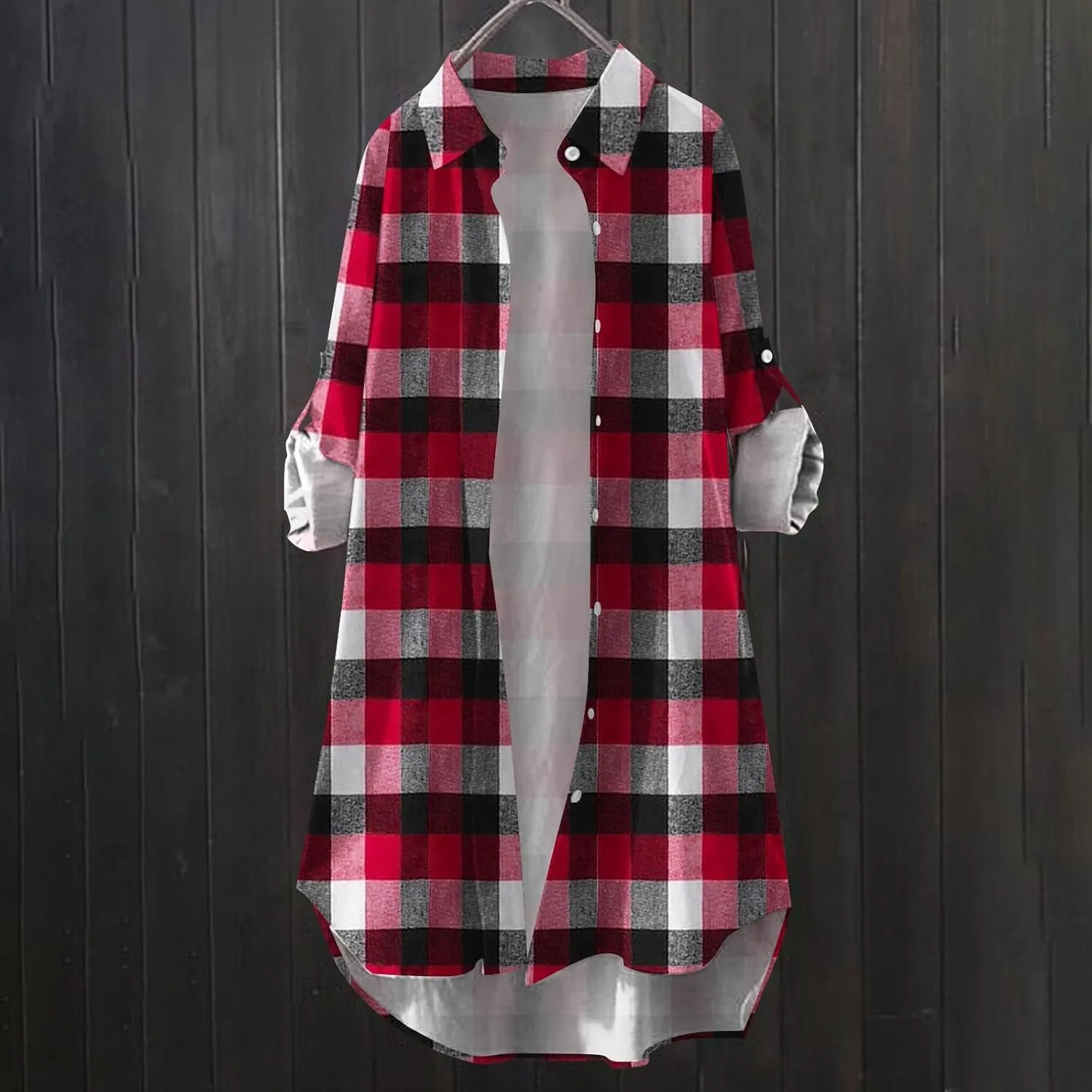 Fall Cardigans for Women 2024,Open Front Roll Up Sleeve Tops Button Down Plaid Shirts Oversized Cardigan