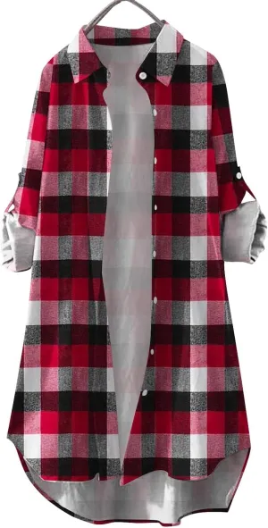 Fall Cardigans for Women 2024,Open Front Roll Up Sleeve Tops Button Down Plaid Shirts Oversized Cardigan