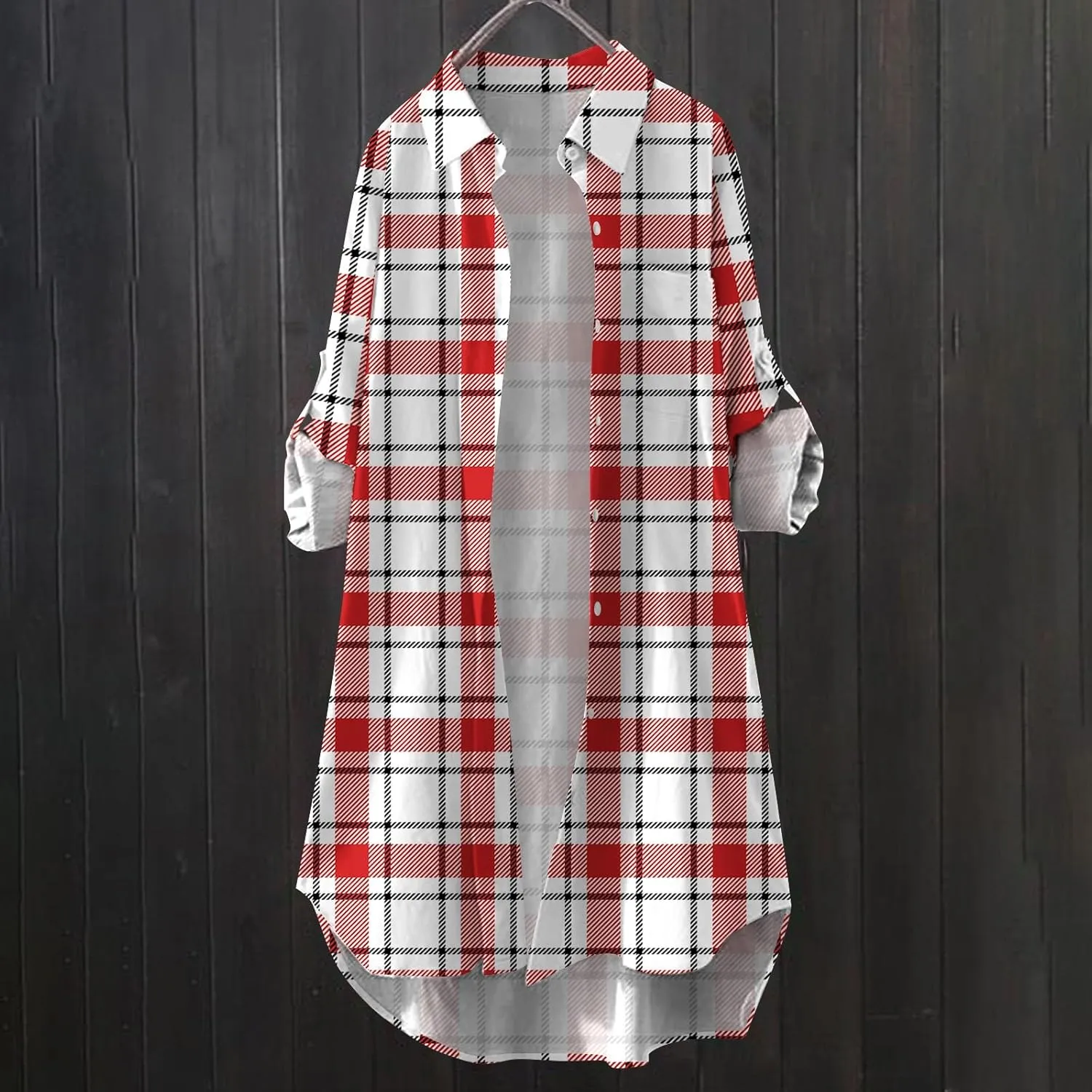 Fall Cardigans for Women 2024,Open Front Roll Up Sleeve Tops Button Down Plaid Shirts Oversized Cardigan