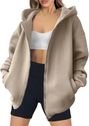 Fall Sweatshirts for Women Full Zip Up Hoodies Oversized Sweatshirt Y2K Clothing Casual Classic Jacket with Pockets