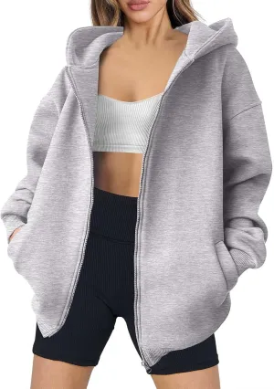 Fall Sweatshirts for Women Full Zip Up Hoodies Oversized Sweatshirt Y2K Clothing Casual Classic Jacket with Pockets