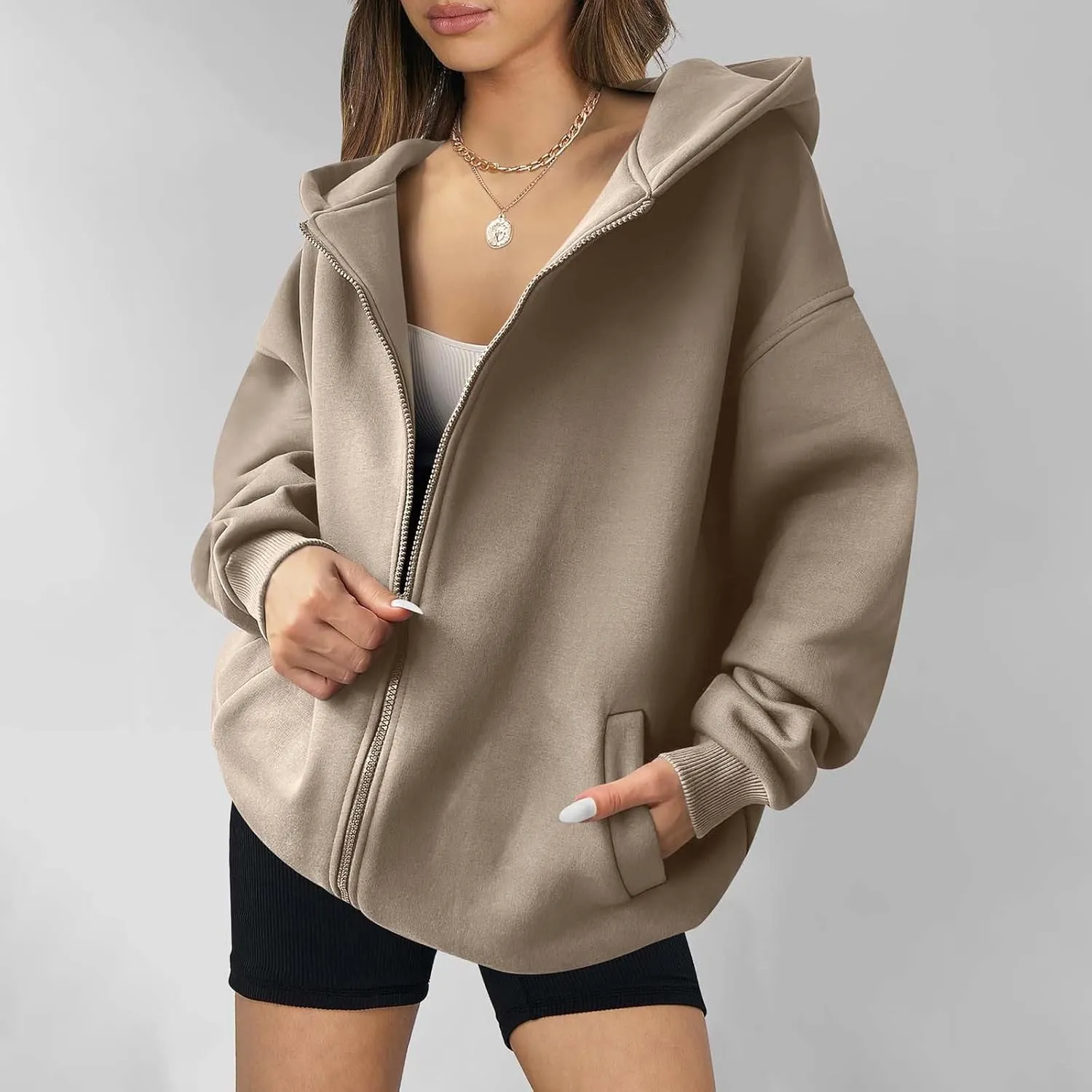 Fall Sweatshirts for Women Full Zip Up Hoodies Oversized Sweatshirt Y2K Clothing Casual Classic Jacket with Pockets