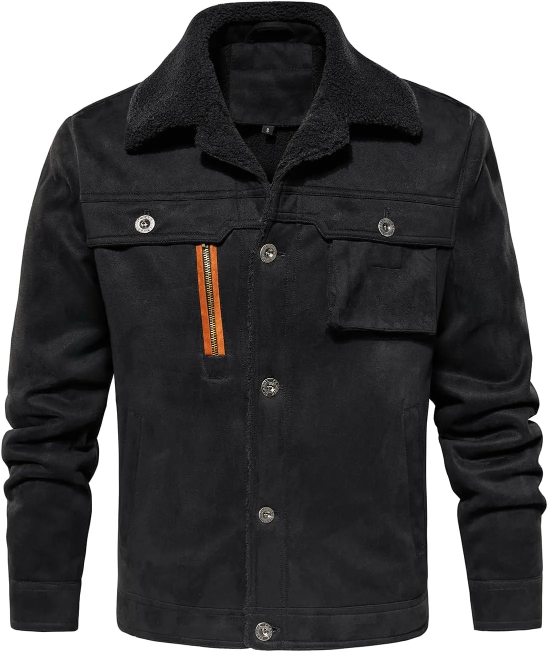FANARCHER Men’s Casual Winter Jackets Faux Suede Leather Sherpa Jackets Warm Fleece Lined Turn-Down Coat with 5 Pockets
