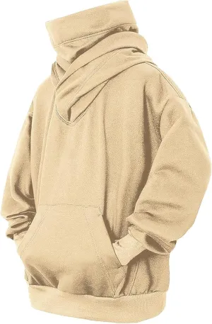 Fashion Fleece Hoodies for Men Cowl Neck Sweatshirts Pullover Fall Winter Loose Fit Hooded Tops for Men