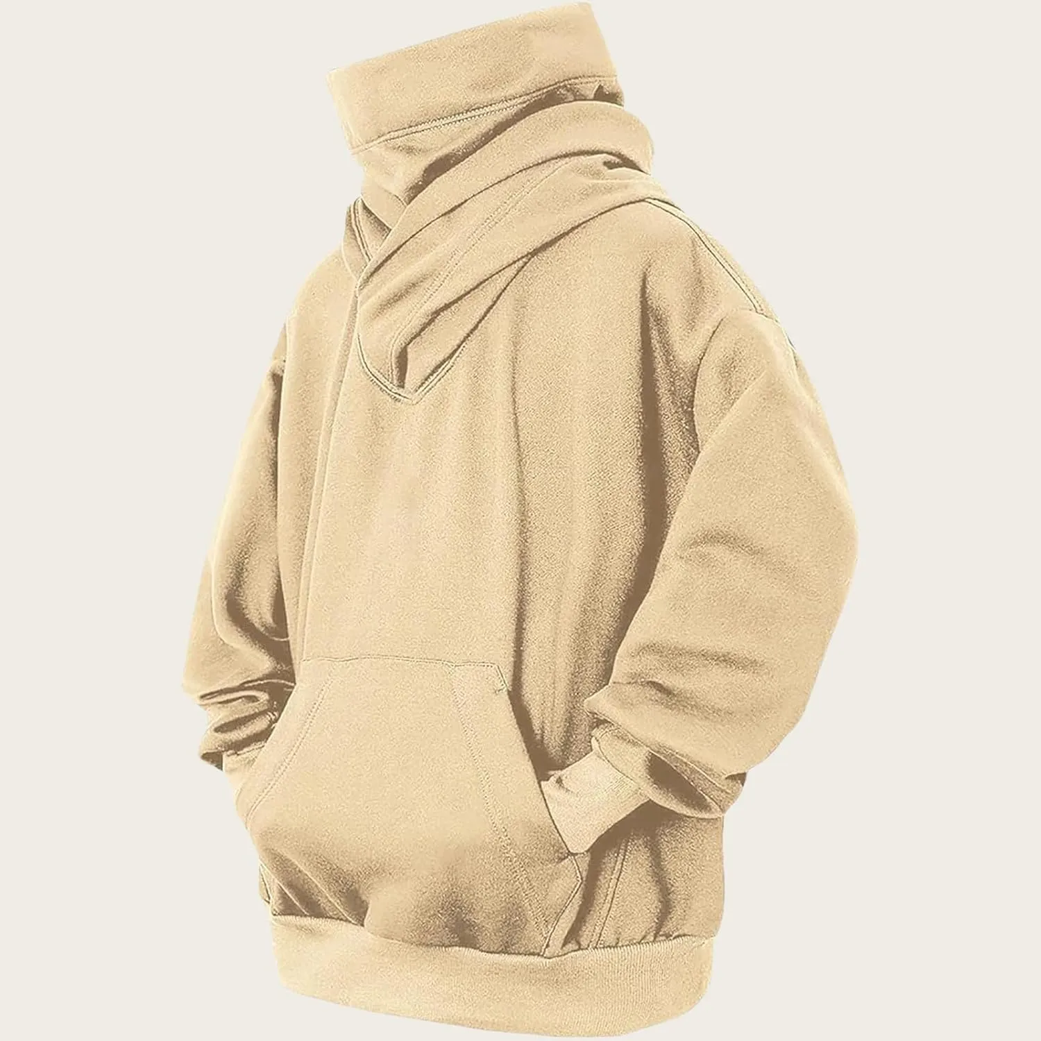 Fashion Fleece Hoodies for Men Cowl Neck Sweatshirts Pullover Fall Winter Loose Fit Hooded Tops for Men