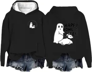 Fashion Hoodies for Women Halloween Prined Hooded Thick Warm Long Sleeve Pullover Loose Fit Sweatshirt Joggers Hoodie