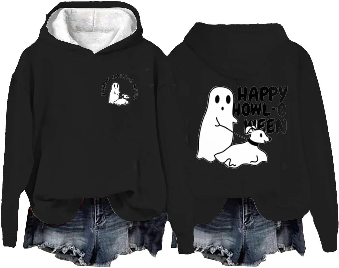 Fashion Hoodies for Women Halloween Prined Hooded Thick Warm Long Sleeve Pullover Loose Fit Sweatshirt Joggers Hoodie