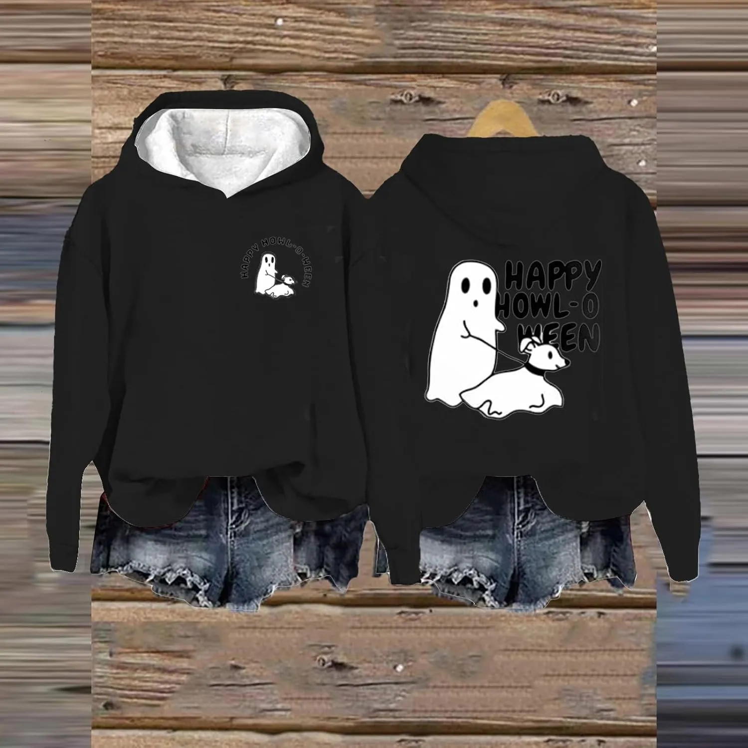 Fashion Hoodies for Women Halloween Prined Hooded Thick Warm Long Sleeve Pullover Loose Fit Sweatshirt Joggers Hoodie