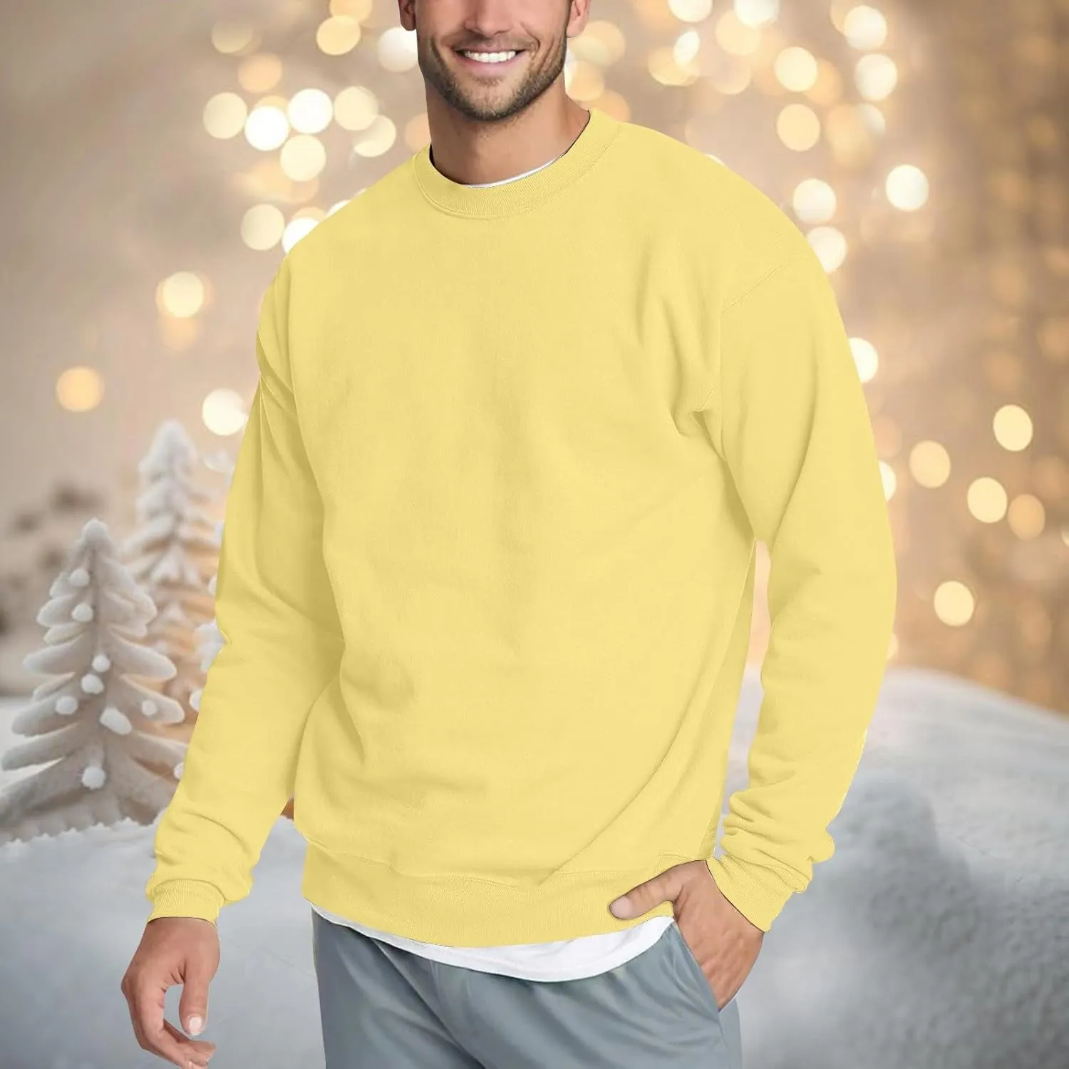 Fleece Crewneck Sweatshirt for Men Long Sleeve Fall Pullover