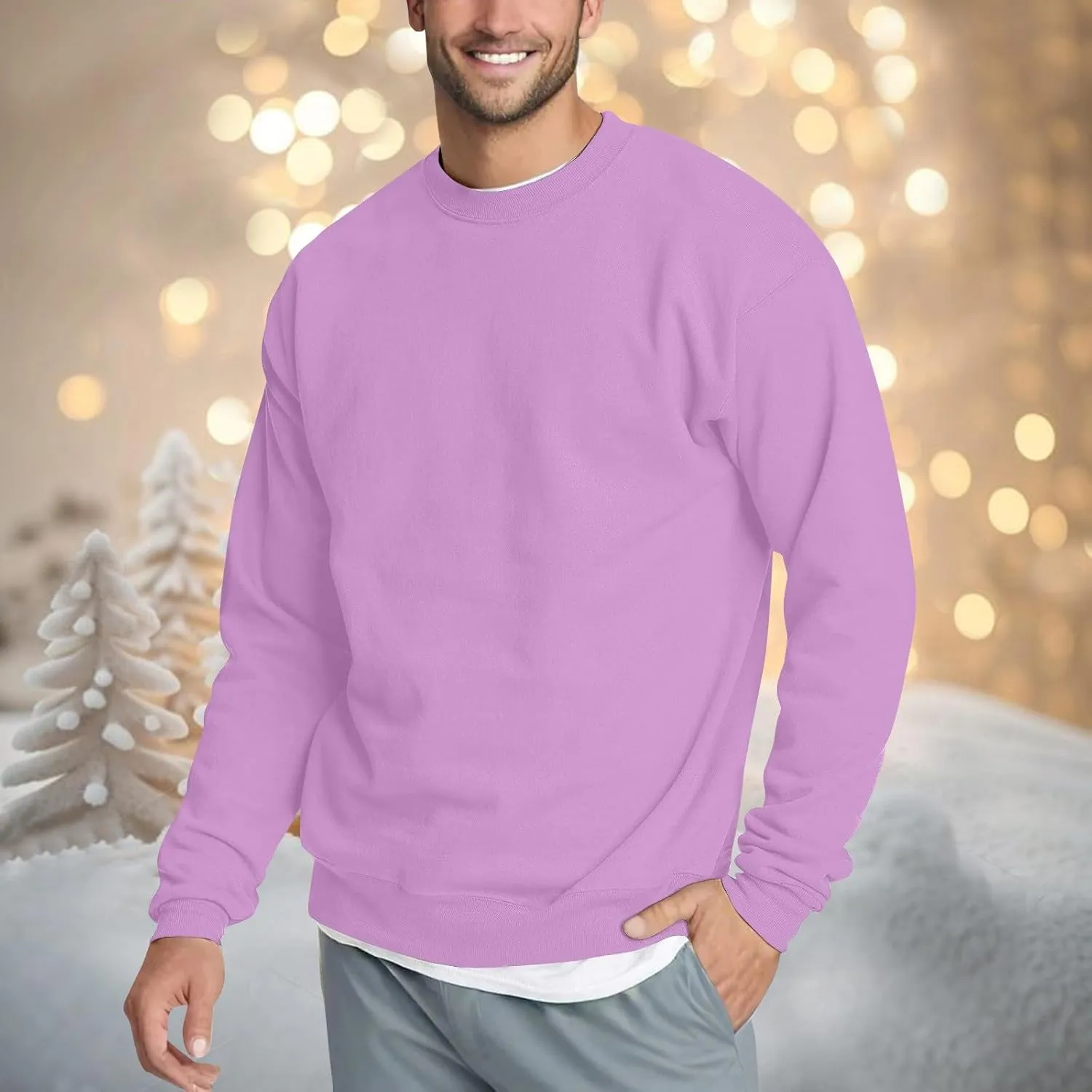Fleece Crewneck Sweatshirt for Men Long Sleeve Fall Pullover