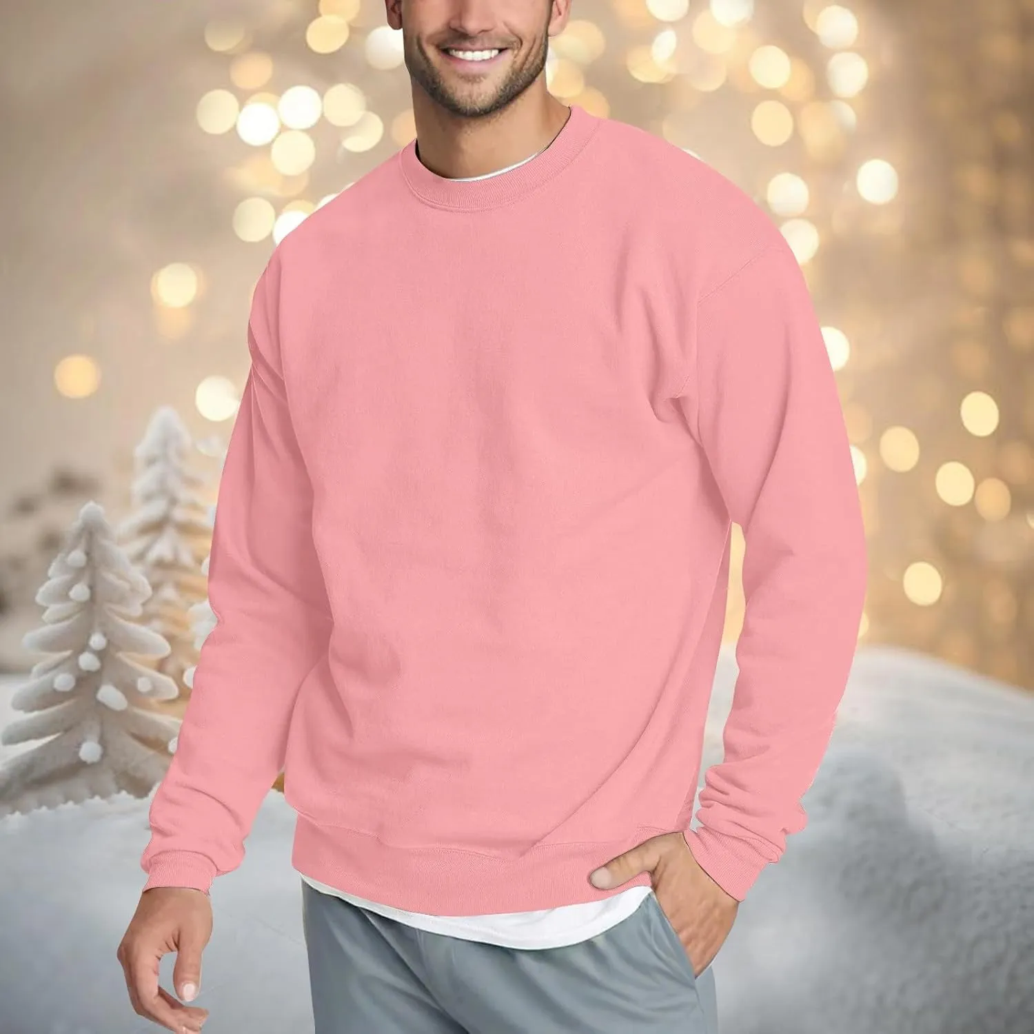 Fleece Crewneck Sweatshirt for Men Long Sleeve Fall Pullover