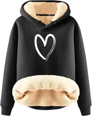 Fleece Hoodies for Women Pullover Trendy Winter Warm Sherpa Lined Pullover Hooded Fuzzy Sweatshirts Clothes