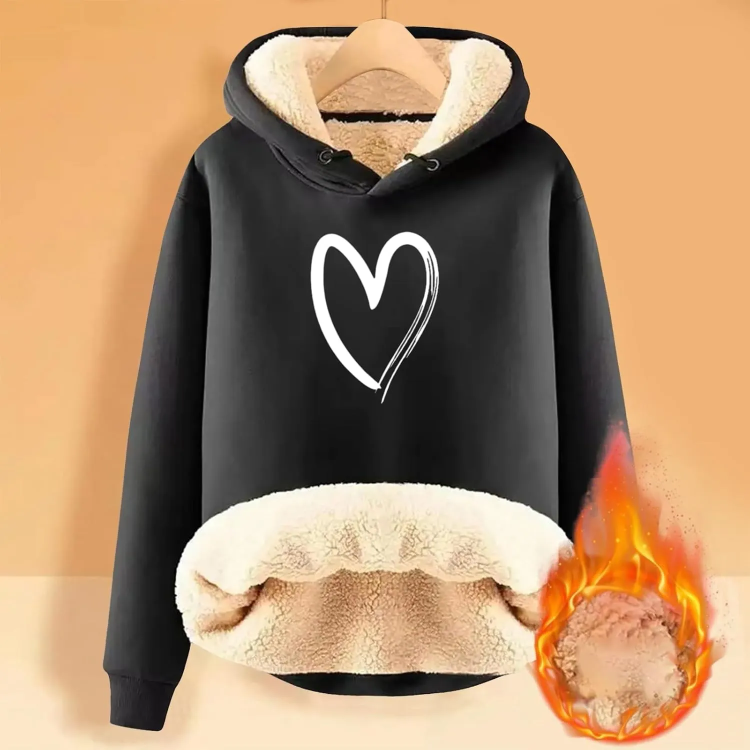 Fleece Hoodies for Women Pullover Trendy Winter Warm Sherpa Lined Pullover Hooded Fuzzy Sweatshirts Clothes
