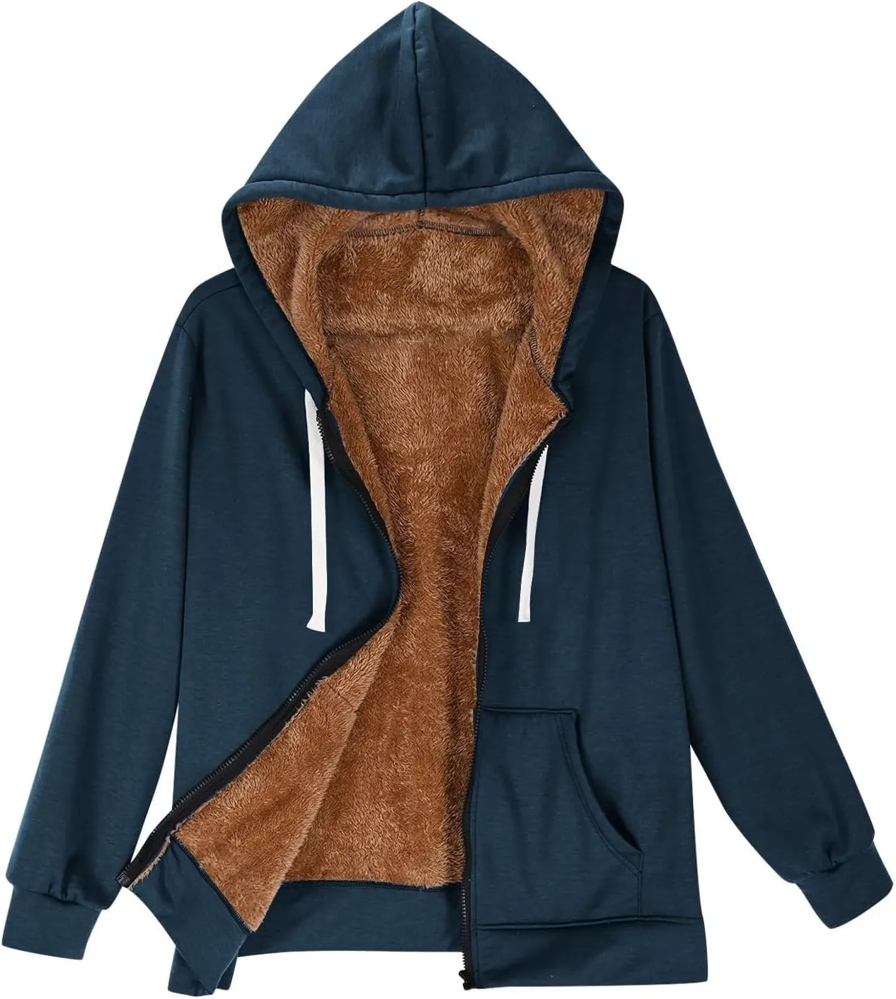 Fleece Lined Zip Up Hoodie Women Plus Size Hooded Sweatshirt Fuzzy Sherpa Lined Jacket Casual Drawstring Winter Coats