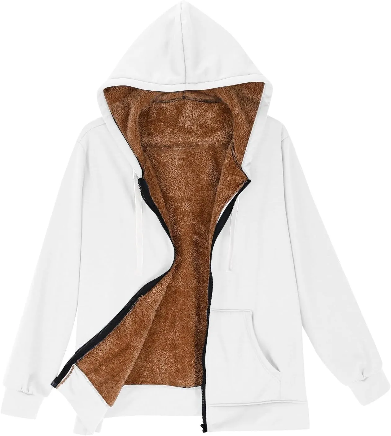 Fleece Lined Zip Up Hoodie Women Plus Size Hooded Sweatshirt Fuzzy Sherpa Lined Jacket Casual Drawstring Winter Coats