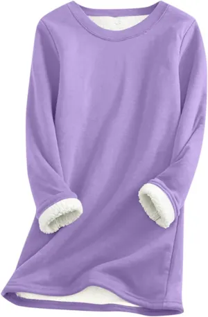 Fleece Sweatshirts for Women Sherpa Lined Casual Loose Colorblock Tee Pullover Solid Color Thermal Cute Loungewear