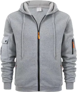 Fleece Zip Up Hoodie Fall Winter Casual Hooded Sweatshirt Long Sleeve Drawstring Fashion Sweatshirts with Arm Pockets