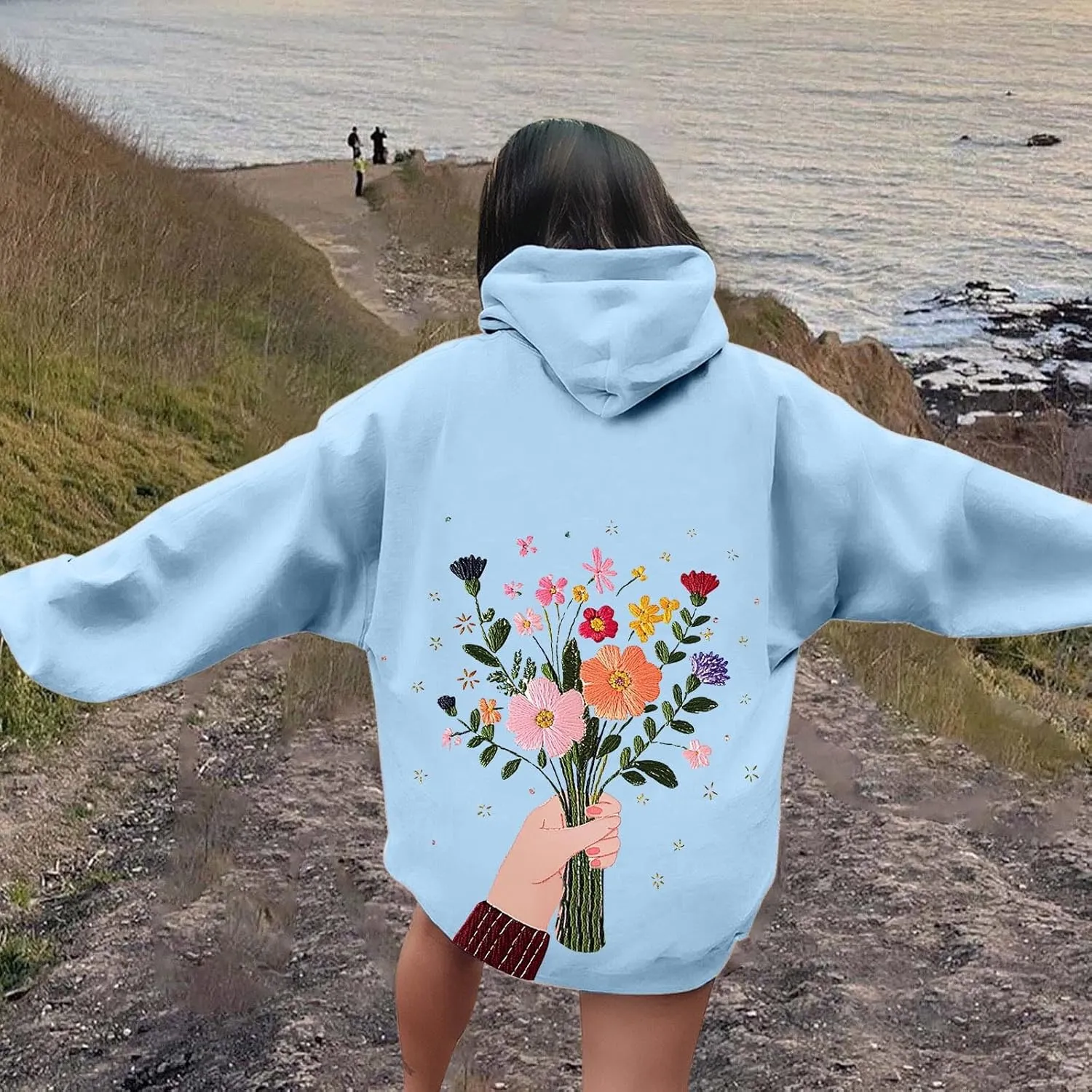 Floral Graphic Hoodies for Women Novelty Floral Flower Print Sweatshirts for Teen Girls Y2k Sweatshirt With Pockets