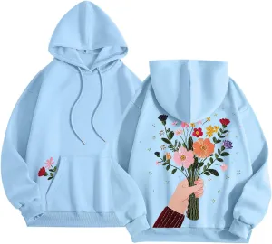 Floral Graphic Hoodies for Women Novelty Floral Flower Print Sweatshirts for Teen Girls Y2k Sweatshirt With Pockets