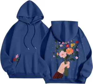 Floral Graphic Hoodies for Women Novelty Floral Flower Print Sweatshirts for Teen Girls Y2k Sweatshirt With Pockets
